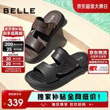 百丽户外两穿凉拖男夏商场款牛皮休闲沙滩凉鞋8GF01BL4 黑色-哑光 41