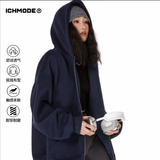 ICH MODE美式开衫卫衣外套男女同款春秋新款宽松休闲连帽上衣 藏青色 S