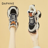 DAPHNE达芙妮厚底老爹鞋女秋冬高帮运动休闲鞋冬学生冬季加厚加绒保暖棉鞋冬鞋 黑色 加绒 跟高5cm 37 (235mm) 标准码