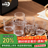 青苹果耐热玻璃咖啡杯300ml6只装 家用玻璃水杯 竖纹茶杯洋酒杯啤酒杯