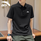 安踏速干polo衫男2026夏季新款男士冰丝t恤短袖高端男装半袖运动衣服 黑色（凉感透气/双纽扣） M /170(100-120斤）