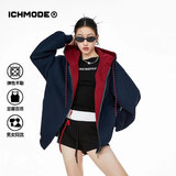 ICH MODE美式卫衣复古连帽外套女春秋季新款宽松卫衣开衫上衣 藏青色 L