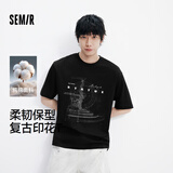 森马（Semir）森柔|短袖T恤男夏美式复古印花针织衫小宽松圆领上衣101325100105