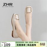 ZHR单鞋女软平底浅口豆豆女鞋仙女风轻便懒人鞋一脚蹬 AH95F 米色 35