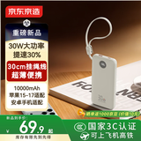 京东京造30W快充自带线10000毫安大容量充电宝3c认证京东自营可上飞机移动电源适用苹果17小米17华为荣耀
