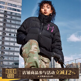 MEDM【王鹤棣同款】 国潮字母刺绣保暖立领羽绒服冬季外套 黑色粉字 L