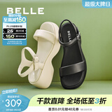 百丽（Belle）简约一字带凉鞋女商场款粗跟休闲凉鞋A9D1DBL4 黑色 38 (240mm)