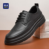 海澜之家HLA皮鞋男布洛克透气商务休闲鞋子男HAAPXM1EAV069 黑色38
