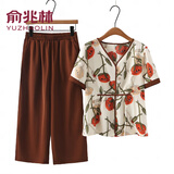 俞兆林（YUZHAOLIN）母亲节妈妈夏装套装新款中老年女装奶奶装休闲两件套老年人衣服 酒红色 5XL 建议135-150斤