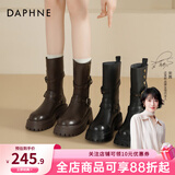 达芙妮厚底马丁靴女2026新款秋季皮带扣靴子美拉德西部牛仔风棕色短靴女 棕色-折叠两穿【跟高6.5cm】 37