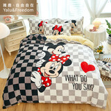 雅鹿·自由自在A类牛奶绒四件套床上珊瑚绒冬季加厚床单被套用品200x230cm 爱心米奇