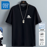 真维斯（Jeanswest）冰丝t恤男短袖夏季冰感运动速干衣服青年男士丝光棉宽松大码半袖 黑色(熊猫趴胸标) 2XL (185) (体重155-180斤)