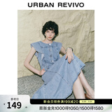 UR夏季新款女装复古牛仔荷叶边牛仔连衣裙UWG850114 蓝色 S