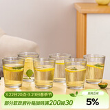 青苹果无铅玻璃水杯265ml6只装 竖纹漱口杯茶杯牛奶杯啤酒杯饮料杯