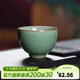 龙泉青瓷哥窑开片创意手工品茗杯小号功夫茶杯陶瓷会客主人杯茶碗茶盏单杯 哥窑梅子青-礼盒装