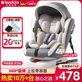 Heekin德国 儿童安全座椅汽车用0-4-12岁婴儿宝宝360度旋转ISOFIX硬接口 尊享灰(遮阳棚+上拉带+侧保护)