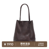 裘真008水桶包女斜挎通勤大容量真皮复古小众植鞣牛皮包包 咖啡色-大号