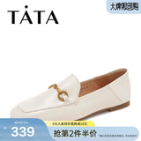他她（TATA）方头乐福鞋女休闲平底一脚蹬小皮鞋女单鞋春秋款FLC22AM5 米色 38