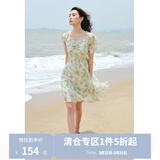 独束大码女装【长短双版】浪漫法式碎花连衣裙夏新款印花清新裙子 清新薄荷 XL (尺码：3)