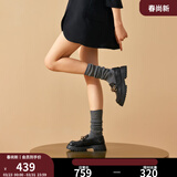 BEAUTODAY厚底乐福鞋女鞋子春季2026新款黑金链条真皮鞋子英伦加绒增高单鞋 经典黑【偏大半码】 35