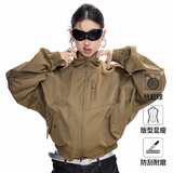 ICH MODE美式立领女士外套短款女春秋新款休闲工装夹克上衣服 卡其色 L