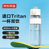 京东京造双饮口运动水壶tritan随行杯加厚防摔户外便携塑料水杯白830ml