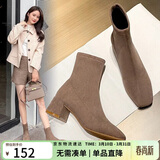 ZHR袜靴2025冬新款高跟鞋女洋气小短靴加绒保暖瘦瘦靴子女Y382卡其39
