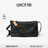GROTTO个乐黑石包经典大容量植鞣绵羊皮单肩斜挎通勤软包男女款礼物 黑石L（黑标）