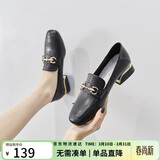 ZHR则则单鞋女英伦风舒适方头乐福鞋女两穿粗跟透气皮鞋女 K196 黑色 38