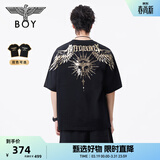 BOY LONDON【暗黑罗盘】春夏男女同款烫金潮牌短袖翅膀T恤N01906 黑印金 M