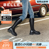 百丽（Belle）周雨彤白鹿同款显瘦小V靴长筒靴女冬商场款弹力靴A1V1DDG3 黑仙草-微光皮面（绒里） 37 (235mm)