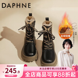 达芙妮秋冬真皮马丁靴女2025最新款厚底增高英伦风短靴加绒加厚雪地靴女 黑卡其【超厚绒】 37