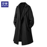 罗蒙（ROMON）风衣男女同款春秋青年时尚休闲宽松夹克中长款百搭外套 黑XL