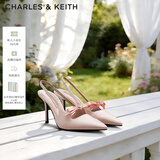 CHARLES&KEITH缎面蝴蝶结尖头高跟凉鞋女生日礼物送女友CK1-60361556 Light Pink浅粉色 36