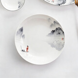国玥骨瓷盘子家用碟子陶瓷饭盘中式沙拉盘单品自选高温骨质瓷釉中彩 江山如画8英寸饭盘一个