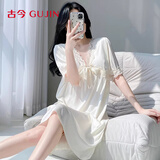 古今（GUJIN）法式带胸垫冰丝睡裙女夏季家居服可外穿甜美睡衣仿真丝蕾丝XL