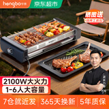 亨博电烧烤炉烤串机一体机家用多功能锅不粘无烟室内烤肉锅韩式电烤盘烤鱼羊肉串烧烤架分体式可拆卸 标准版(含烤盘、烤网、接油盘) 1层