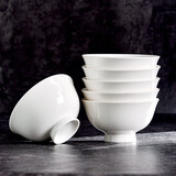 洁雅杰陶瓷碗中式白瓷小碗家用4.5英寸高脚米饭碗套装 6只装 新骨瓷