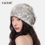 CACUSS帽子女春夏薄款毛线帽抽绳冷帽显脸小堆堆帽民族风套头帽 糯米
