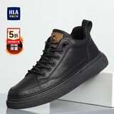 海澜之家HLA男鞋秋冬款休闲皮鞋子男士板鞋HAAXXM4DBF453 黑色短绒款42