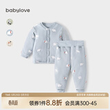 babylove婴儿保暖套装秋冬季纯棉男女宝宝上衣裤子夹棉两件套棉服 天使蓝 90 cm