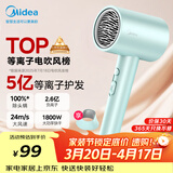 美的（Midea）5亿等离子护发电吹风 家用负离子护发吹风筒 1800W大功率快干便携吹风机 FJ308绿 节日/生日礼物