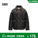 森马（Semir）羽绒服女中长款轻薄拼接灯芯绒翻领2024冬季三防外套109724113004