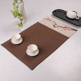 裕凡 手绘茶席茶垫茶旗茶台布艺棉麻隔热餐垫 桌旗中式现代简约茶具配件 日式干泡壶垫杯托壶托防烫垫盘 梅（拼接，不含茶具茶盘）30*50cm