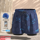 佑游泳裤男士防尴尬平角大码专业温泉游泳馆夏游泳裤24008蓝色小熊4XL