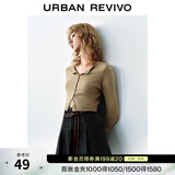 UR秋季新款女装旷野美拉德百搭修身针织开衫UWB940014 卡其 L