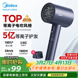 美的（Midea）5亿等离子护发电吹风 家用负离子吹风筒 1800W大功率快干不伤发 便携吹风机FJ308蓝 节日/生日礼物