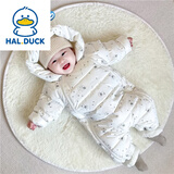 哈罗小黄鸭HAL.DUCK婴儿连体羽绒服新生儿冬季外出抱衣男女宝宝冬装衣服保暖加厚爬服 白色月亮 +手脚套 80 cm