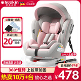 Heekin德国 儿童安全座椅汽车用0-4-12岁婴儿宝宝360度旋转ISOFIX硬接口 尊享粉(遮阳棚+上拉带+侧保护)