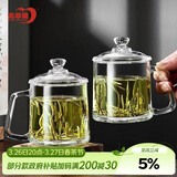 青苹果泡茶杯带盖 无铅玻璃把手水杯玻璃杯商务会议家用350ML两只装